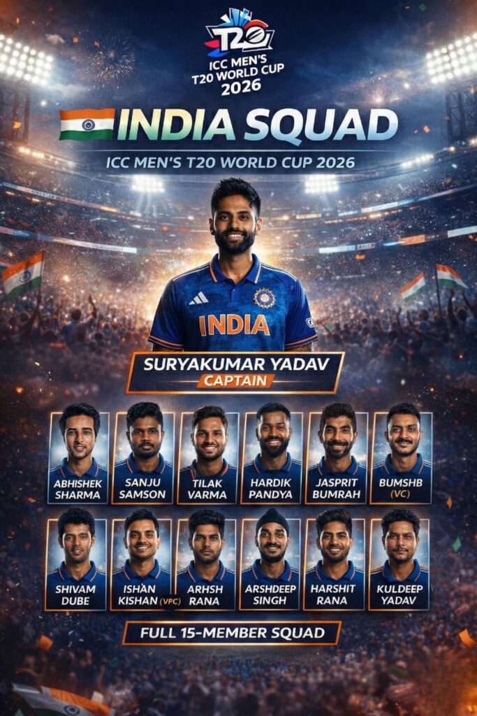 T20 World Cup 2026 India Squad list